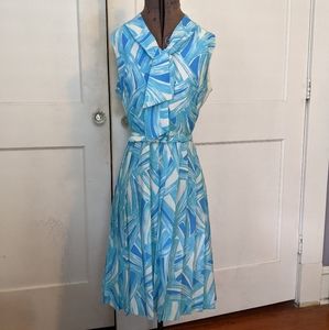 Beautiful handmade vintage sleeveless pleated dress with belt